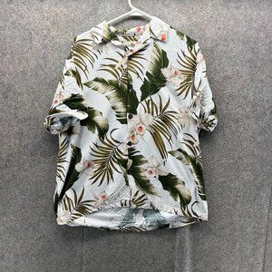 Paradise Bay Hawaiian Shirt Mens Medium White Green Floral Aloha Made Hawaii